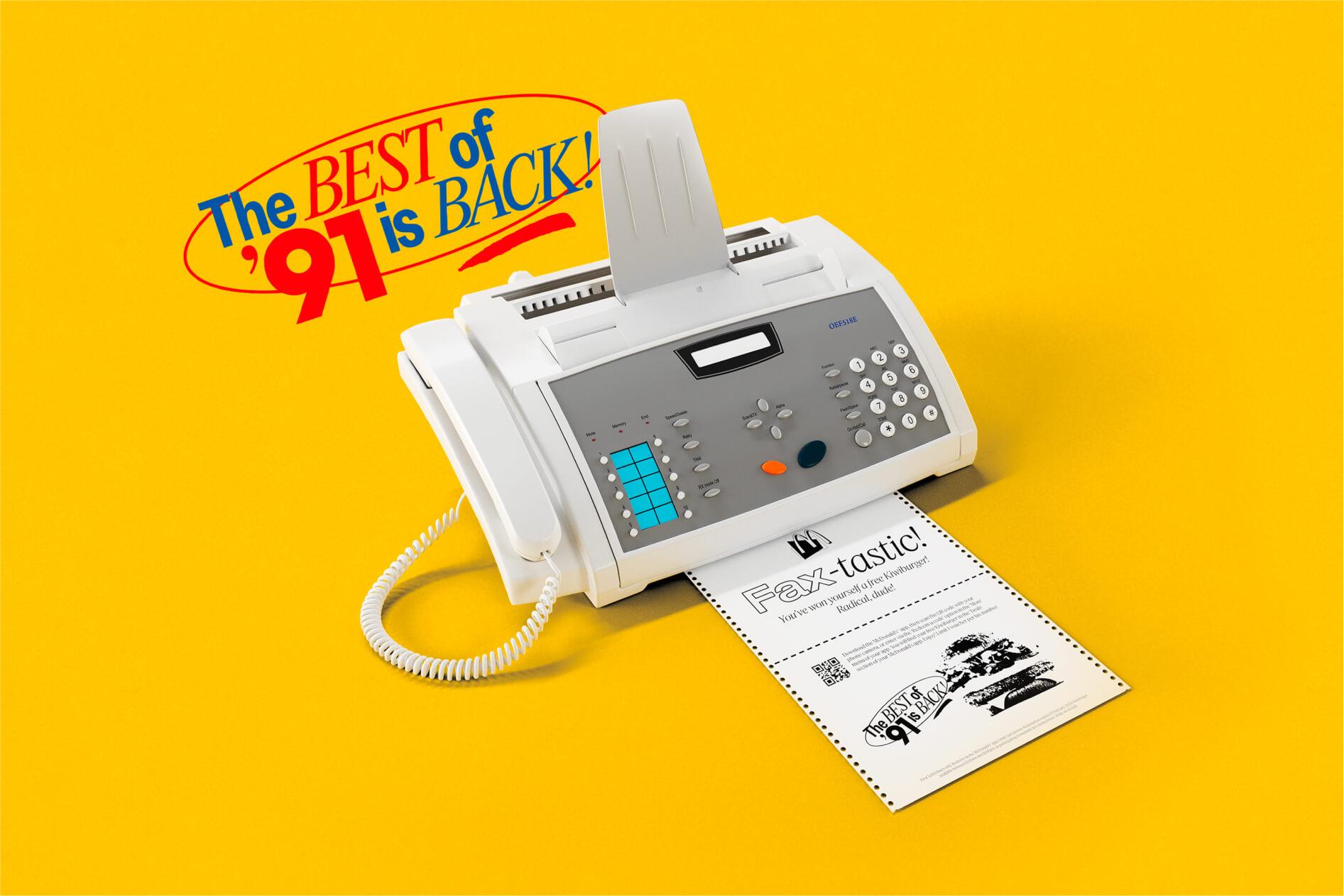 "Fax Machine with Kiwiburger printing